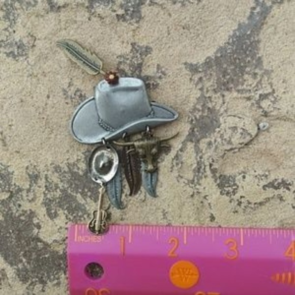 Dangle Brooch Cowboy hat western vintage - Picture 4 of 8